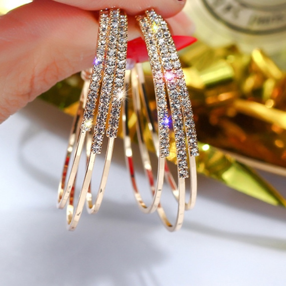 TRIPLE SPARKLE Hoop Earrings - Picture 3 of 9